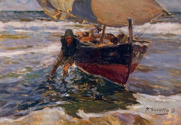 Joaquin Sorolla Painting - Beaching the Boat study painter Joaquin Sorolla